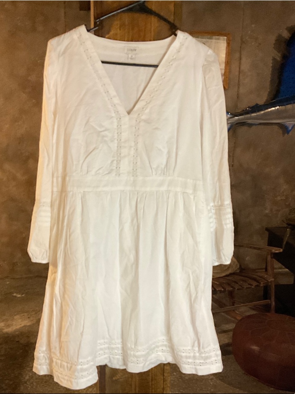 J. Crew White Long Sleeve V-Neck A-Line Dress